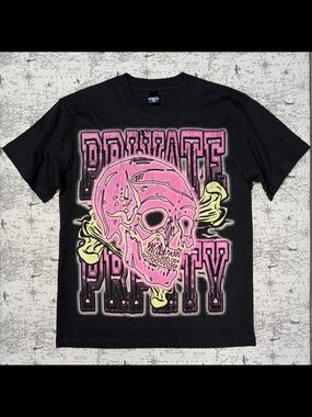 Private Property Y2K Cyber Punk Graphic Skull Tee Black L Made in USA